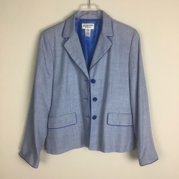 Pendleton Petite Women's Marled Wool Silk Blend Blue Career Blazer 12 NWOT - Picture 6 of 11
